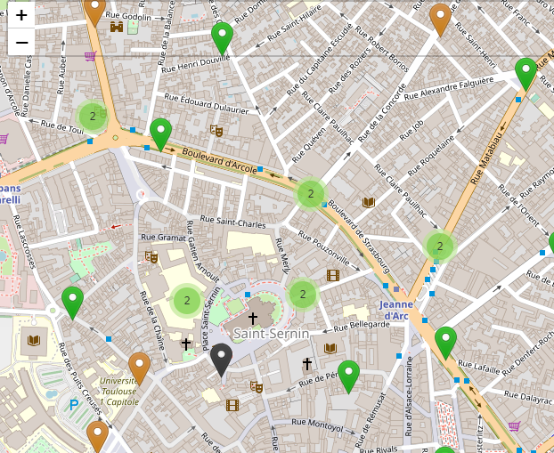 image montrant une map ou son situé les marqueurs pour reserver sur Vélo Toulouse